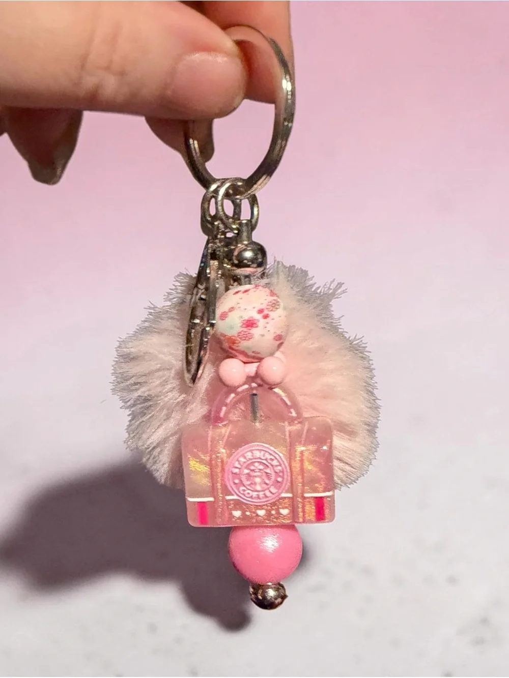 Pink Drink Sparkle Beaded Keychain & Bag Charm | Cute Coffee Lover Gift
